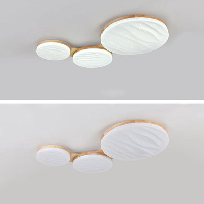 Contemporary Nordic Wood Frame Acrylic Round Shade LED Flush Mount Ceiling Light For Living Room