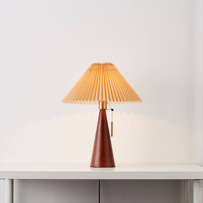 Japanese Minimalist Vintage Pleated Wooden Fabric LED Table Lamp