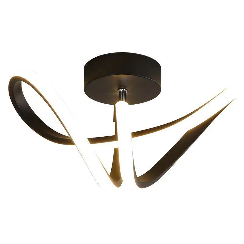 Lámpara de techo LED semiempotrada de hierro y silicona con líneas curvas de estilo minimalista moderno para sala de estar y dormitorio 