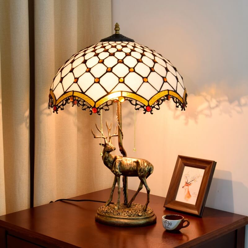 Tiffany Kreative Elch Buntglas 2-Licht Tischlampe 