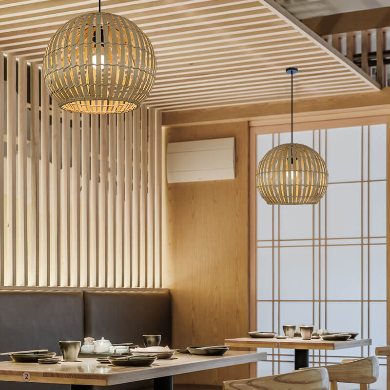 Lampe suspendue moderne à 1 lumière en fer tissé en bambou 