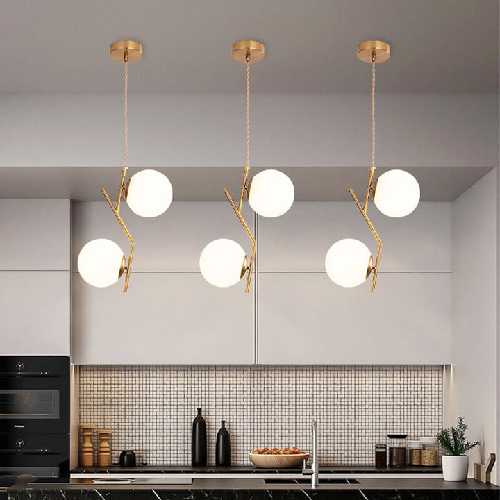 Moderner, minimalistischer Glas-Kronleuchter mit 2 Lichtinseln 