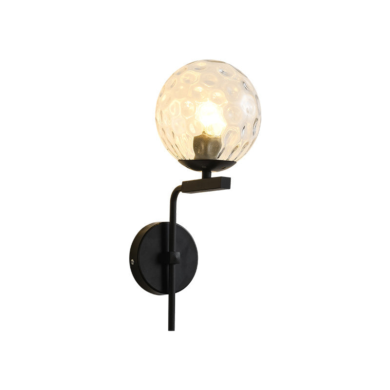 Contemporary Nordic Round Glass Iron Right Angle Arm 1-Light Wall Sconce Lamp For Bedroom