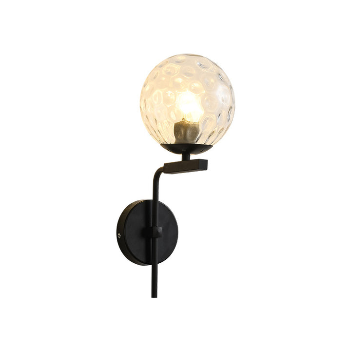 Contemporary Nordic Round Glass Iron Right Angle Arm 1-Light Wall Sconce Lamp For Bedroom