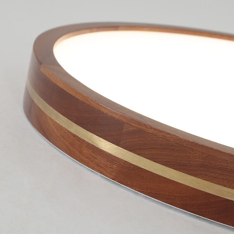 Modern Wooden Slim Walnut Color LED Flush Mount Light