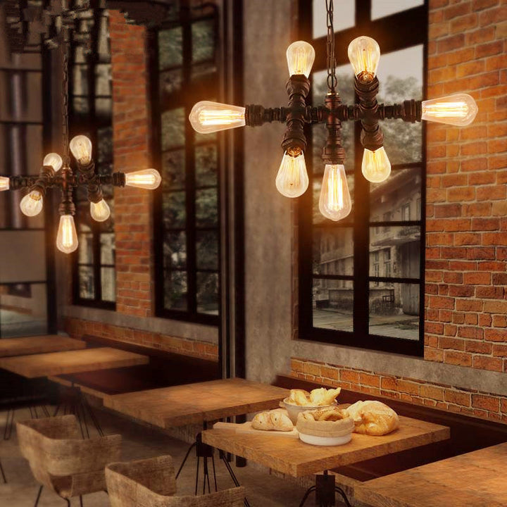 Industrielles Eisen-Wasserrohr-Design 7-Licht-Kronleuchter 