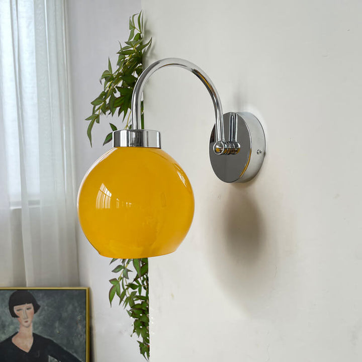 Vintage Gelbes Glas Kugelschirm 1-Licht Wandleuchte Lampe 