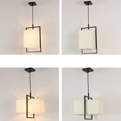 Modern Chinese Square Fabric Iron Frame 1-Light Pendant Light