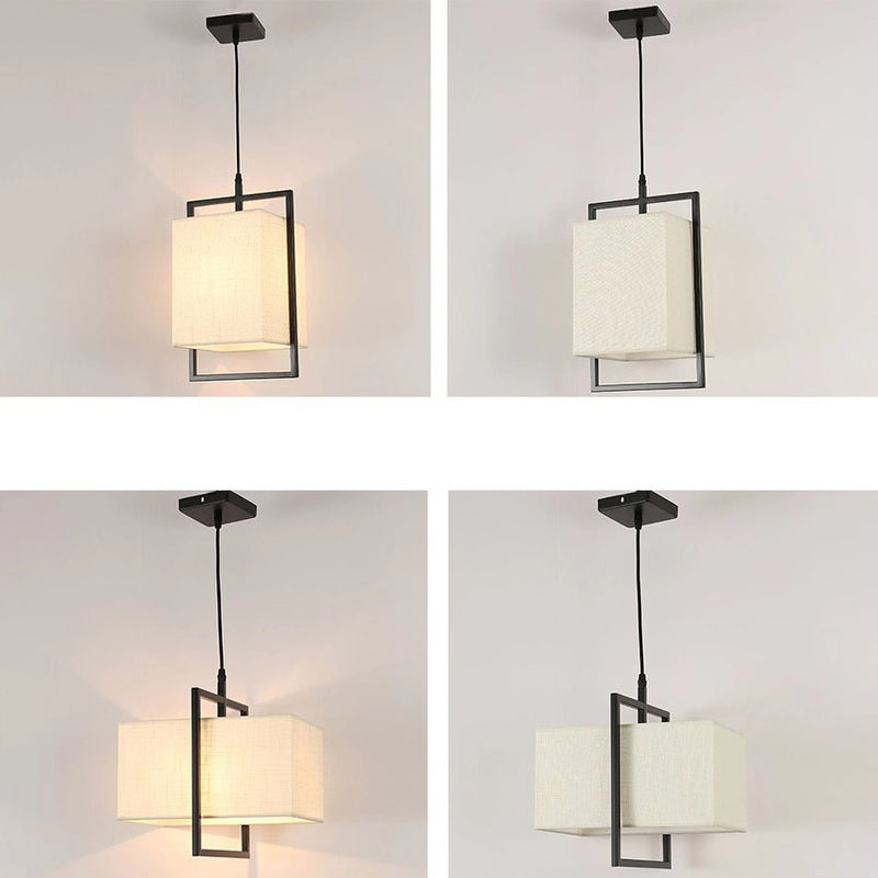 Modern Chinese Square Fabric Iron Frame 1-Light Pendant Light