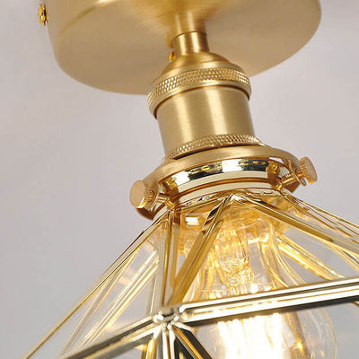 Modern Brass Glass Diamond 1-Light Semi-Flush Mount Ceiling Light