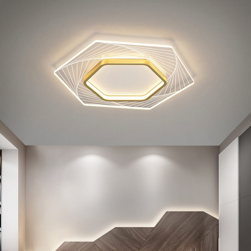 Nordic Minimalist Geometric Hexagonal LED Flush Mount Ceiling Light