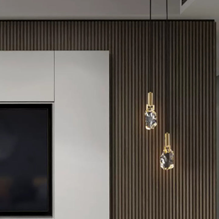 Moderne Luxus Kupfer unregelmäßige Kristall Stein LED Pendelleuchte für Wohnzimmer 