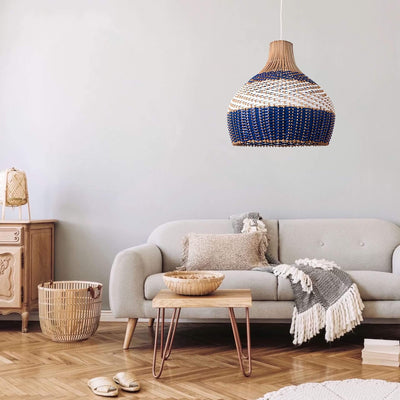 Contemporary Boho Round Rattan 1-Light Pendant Light For Living Room