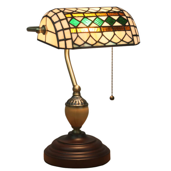 Lampe de table de banque vintage Tiffany Diamond Line en verre teinté à 1 lumière 