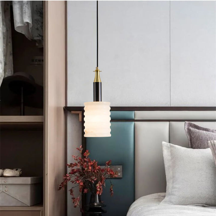 Minimalistische chinesische Marmor-Eisen-Säule 1-Licht-Pendelleuchte 