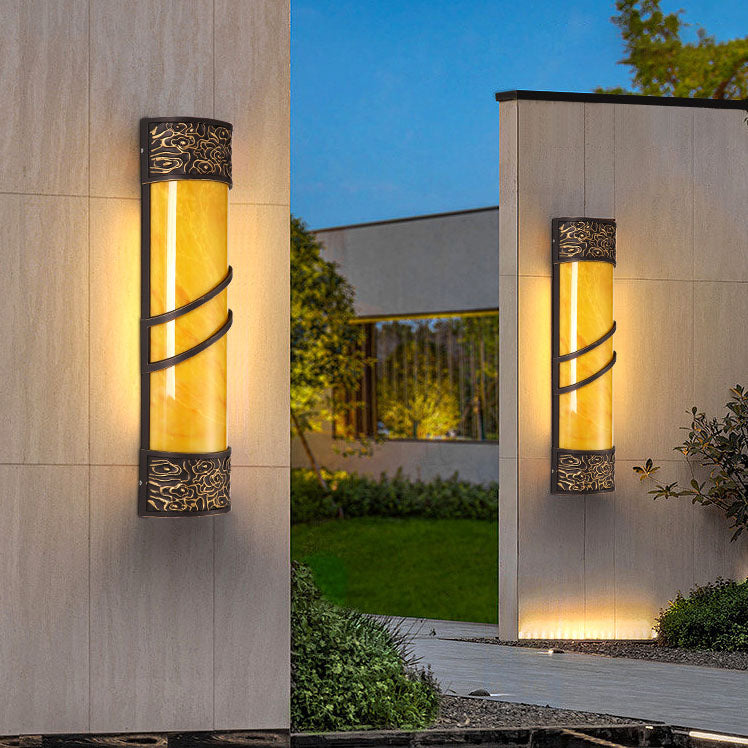 Outdoor Modern Chinese Acrylic Aluminum Faux Marble Column Waterproof 1-Light Wall Sconce Lamp