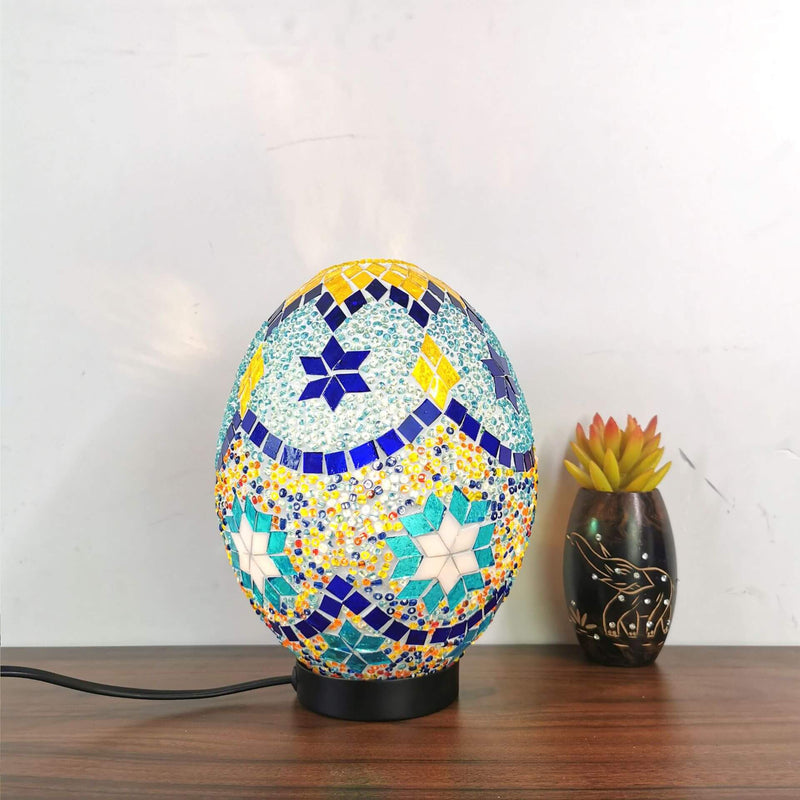 Turkish Handcrafted Mosaic Glass Egg-shaped 1-Light Table Lamp