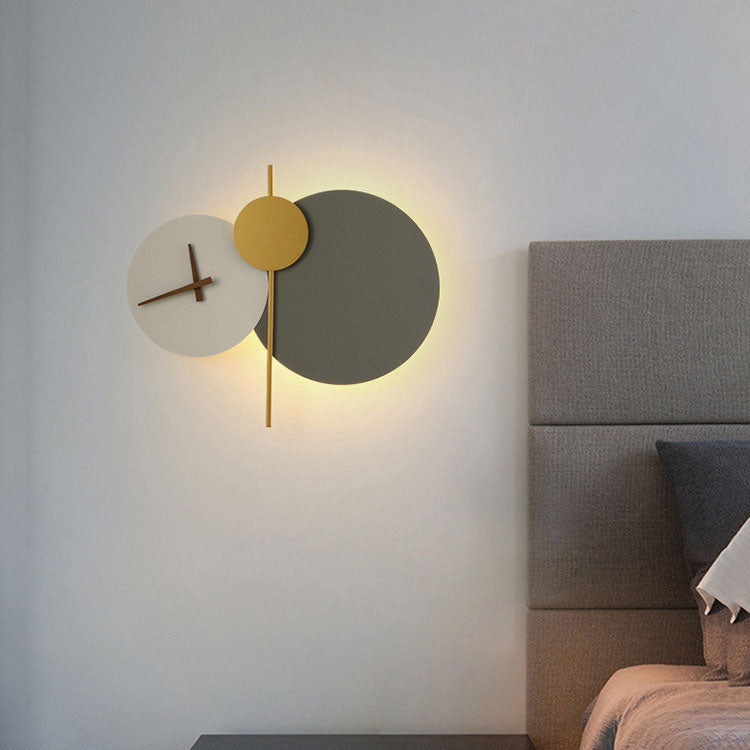 Modern Minimalist Round Iron Acrylic LED Clock Wall Sconce Lamp