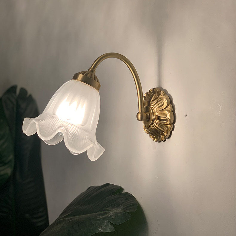 European Vintage Floral Copper Glass 1-Light Wall Sconce Lamp