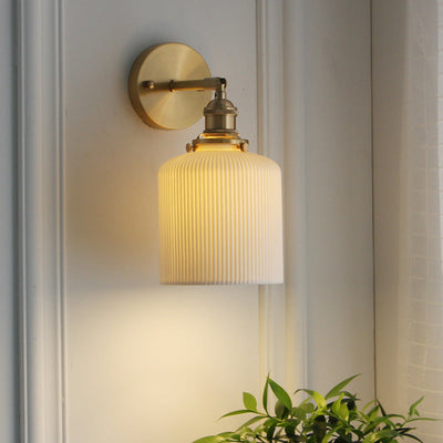 Japanese Retro Minimalist Cylinder Oval Brass Lucite 1-Light Wall Sconce Lamp