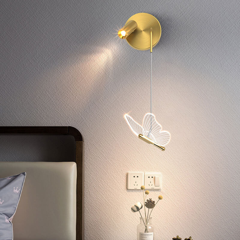 Aplique de pared LED con diseño contemporáneo y creativo de foco mariposa en hierro y acrílico para sala de estar 