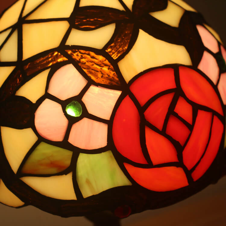 Vintage Tiffany Flower Stained Glass Dome 1-Light Table Lamp