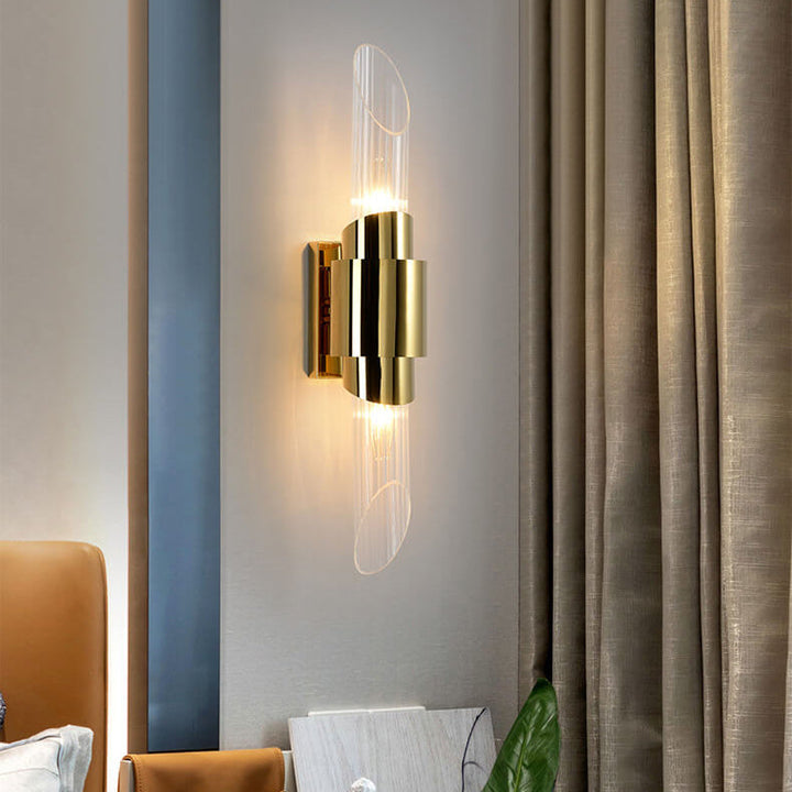Applique Murale à Colonne en Verre en Acier Inoxydable Moderne de Luxe avec 2 Lumières 
