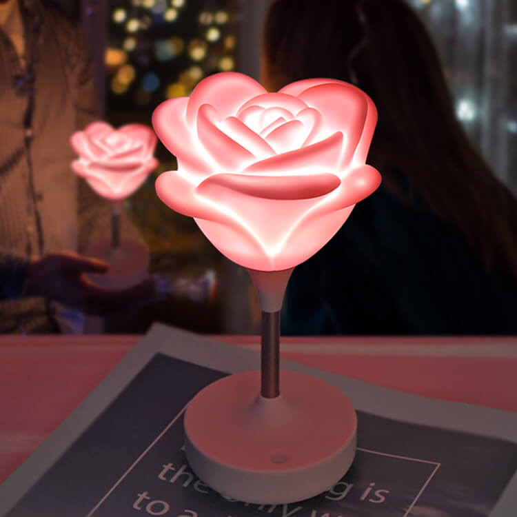 Lampe de table à lumière LED tactile rechargeable USB rose romantique et créative 