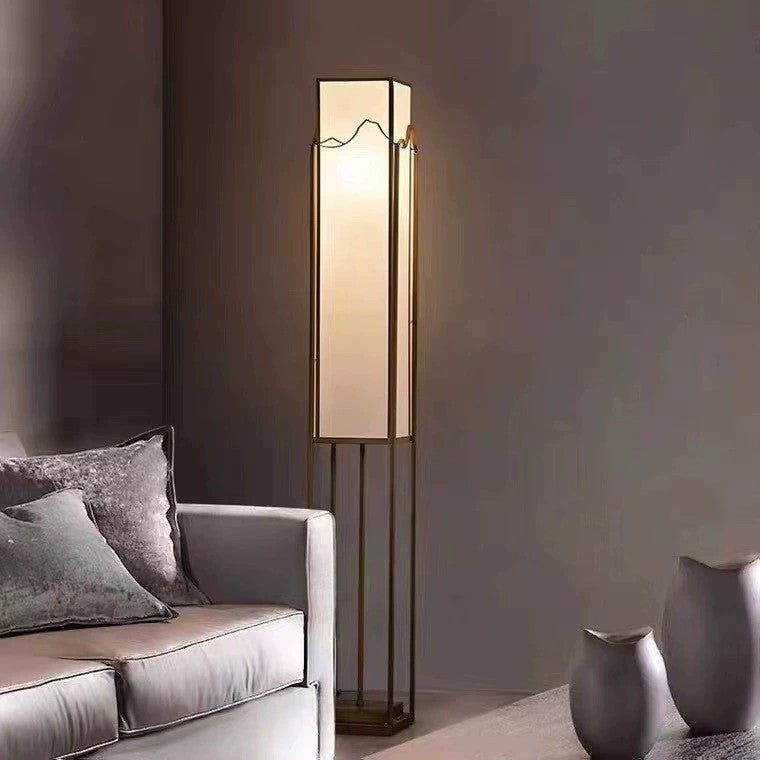 Modern Zen Fabric Square Column 3-Light Standing Floor Lamp