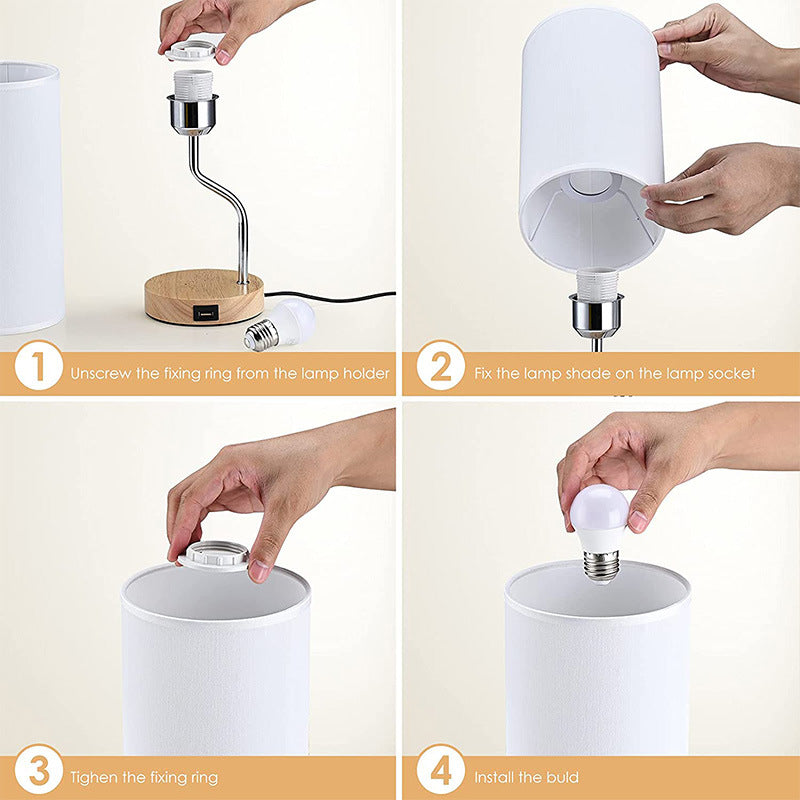 Simple Wooden Fabric Wireless Rechargeable USB 1-Light Touch Dimmable Table Lamp