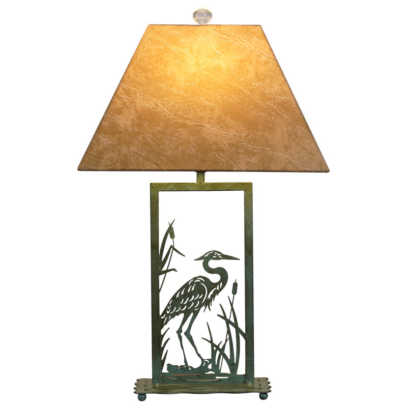 Traditional Chinese Parchment Iron Painted 1-Light Table Lamp For Living Room &amp; Bedroom