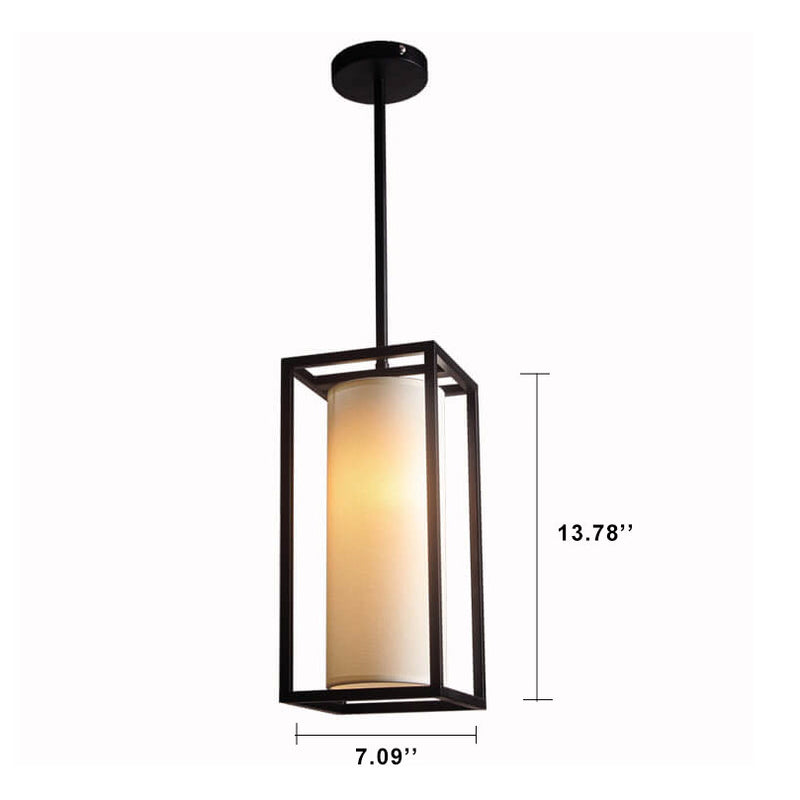 Modern Fabric Cylinder Black Frame 1-Light LED Pendant Lighting