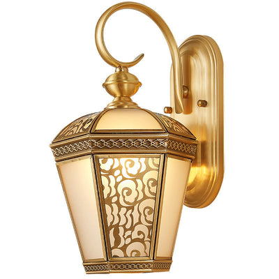 European Luxury Brass Hexagonal Lantern 1-Light Wall Sconce Lamp