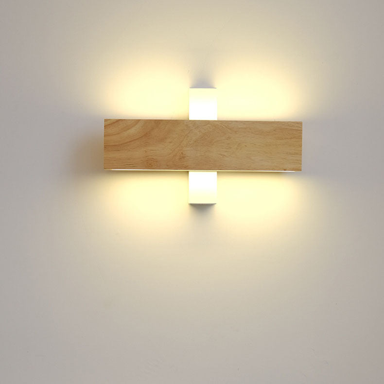Contemporary Nordic Log Rectangular Flat Rotatable Solid Wood Acrylic LED Wall Sconce Lamp