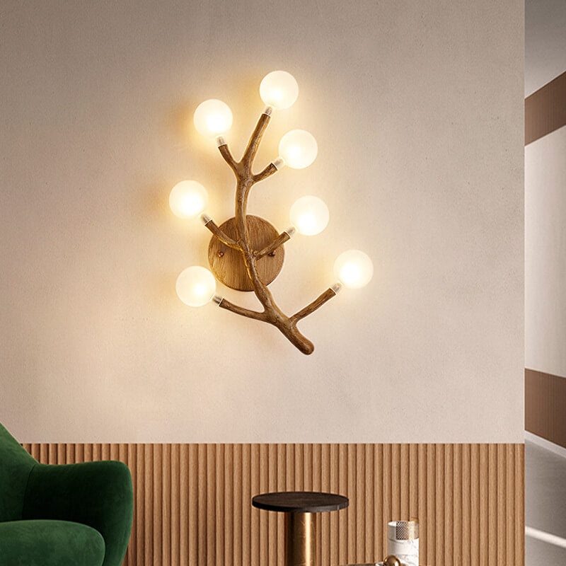 Traditional Vintage Tree Fork Resin Glass 7-Light Wall Sconce Lamp For Bedroom