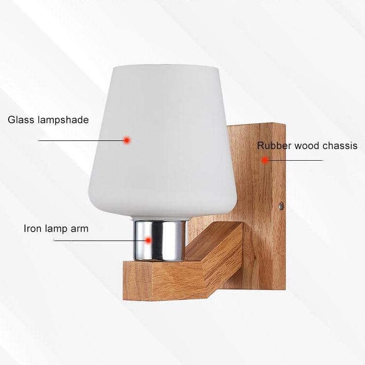Nordic Minimalist Glass Wood 1-Light Wall Sconce Lamp