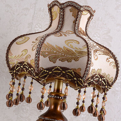 European Vintage Fabric Tassel Bead Resin 1-Light Table Lamp