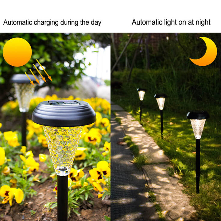 Moderne Solar-Glas-Kegel-LED-Außen-Garten-Boden-Einsteck-Landschaftsleuchte 