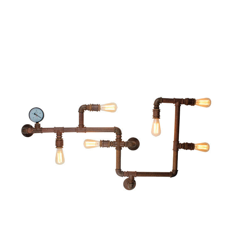 Contemporary Industrial Iron Water Pipe 6-Light Wall Sconce Lamp For Living Room