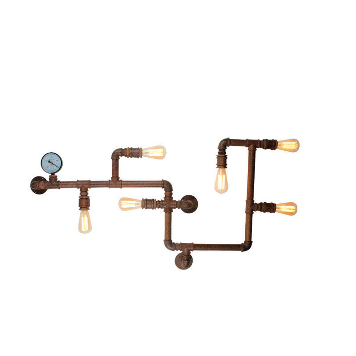 Contemporary Industrial Iron Water Pipe 6-Light Wall Sconce Lamp For Living Room