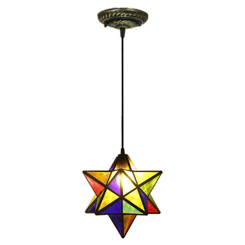 European Tiffany Pentagram Stained Glass 1-Light Pendant Light