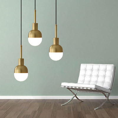 Nordic Vintage Brass Glass Oval 1-Light Pendant Light