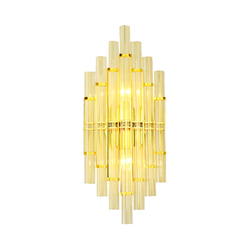 Modern Luxury Crystal Hardware Geometric Column Rechargeable 2-Light Wall Sconce Lamp For Living Room &amp; Bedroom
