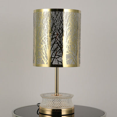 Modern Luxury Stainless Steel Column Carved Acrylic 1-Light Table Lamp