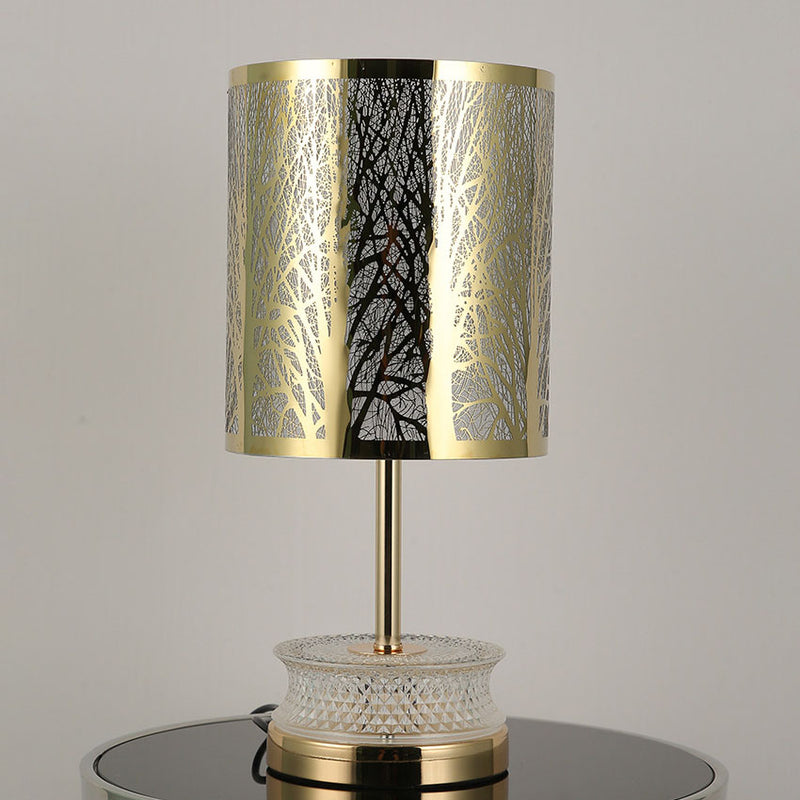 Modern Luxury Stainless Steel Column Carved Acrylic 1-Light Table Lamp