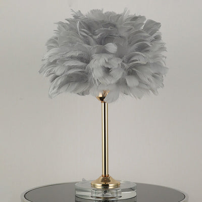 Lampe de table moderne à 1 lumière avec base en cristal et plumes 