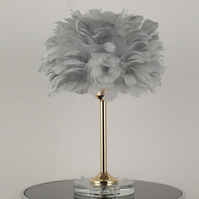 Lampe de table moderne à 1 lumière avec base en cristal et plumes 