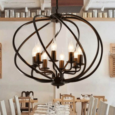 Industrial Vintage Iron Pumpkin Candle 8-Light Chandelier