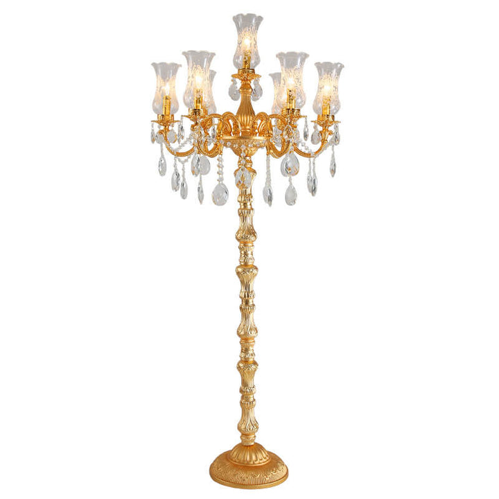 Traditional Luxury Golden Crystal Zinc Alloy Candle Holder 7-Light Standing Floor Lamp For Bedroom
