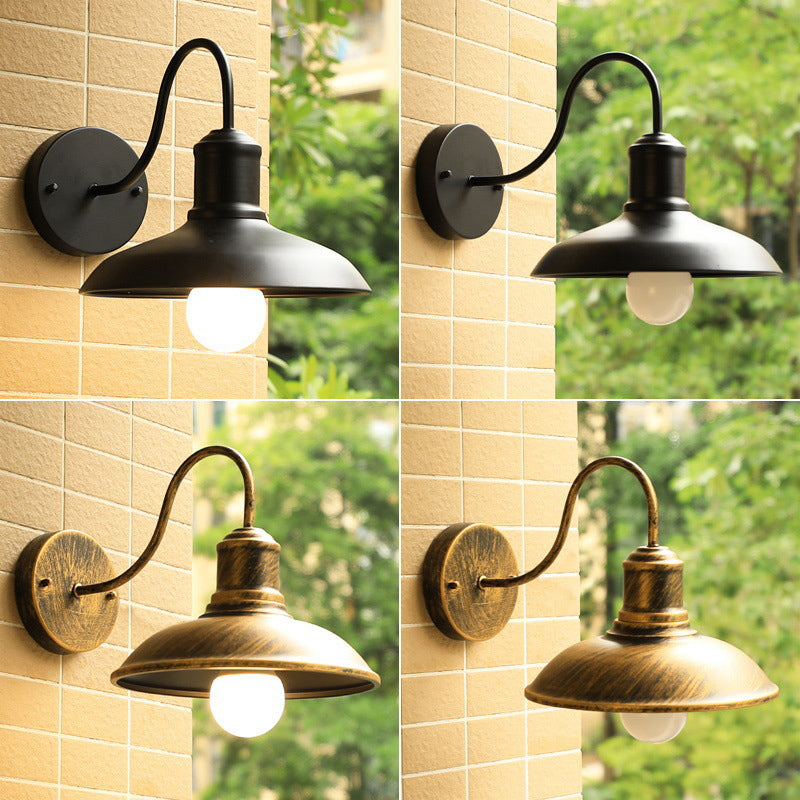 Retro Loft Dome Iron Outdoor Waterproof 1-Light Bent Arm Wall Sconce Lamp